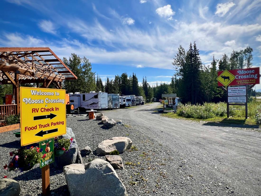 Welcome sign at Moose Crossing in Sterling